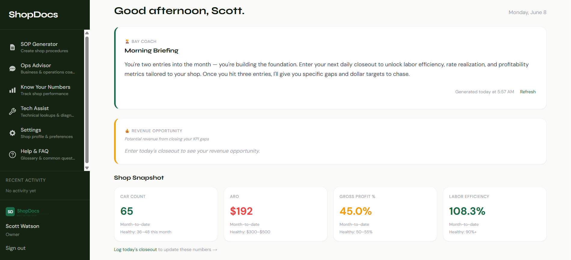 ShopDocs dashboard
